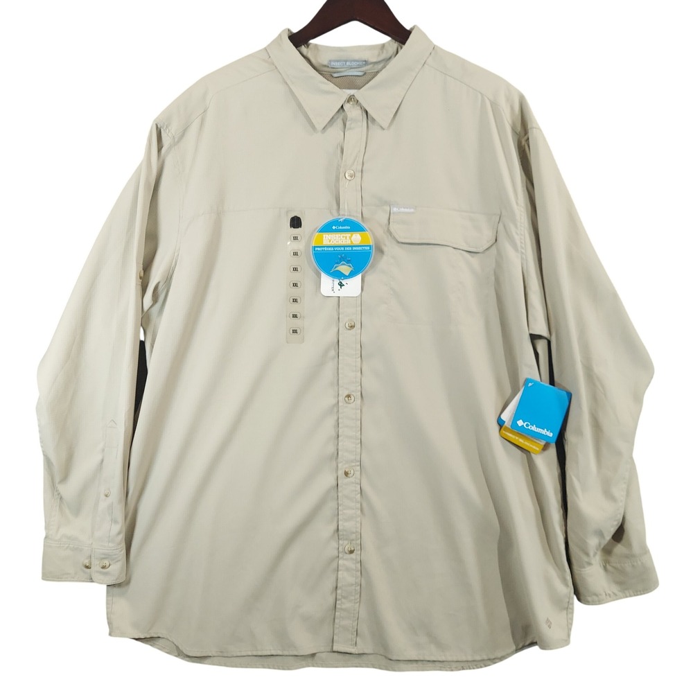 Columbia Button Up Shirt Men XXL Tan Insect Blocker Ripstop Vented AM7042-160